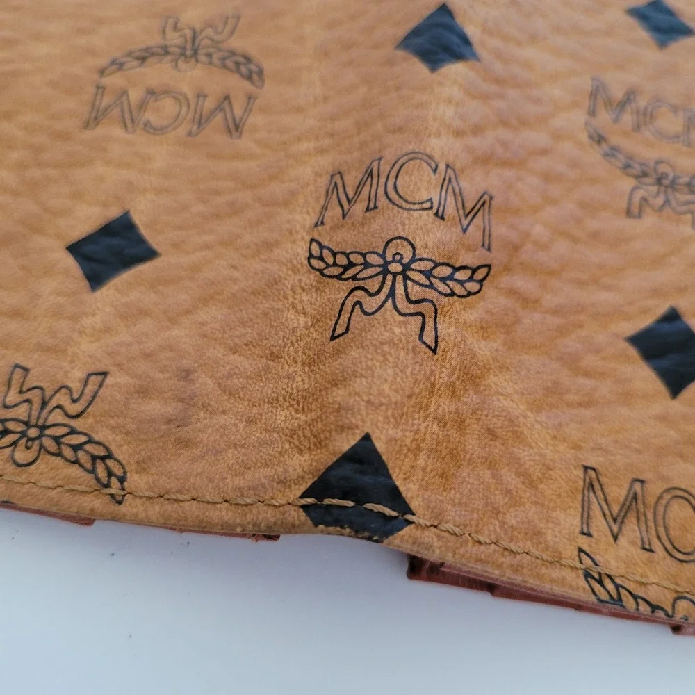 MCM Visetos Monogram Cognac Leather Long Bifold Wallet Michael Cromer Handmade